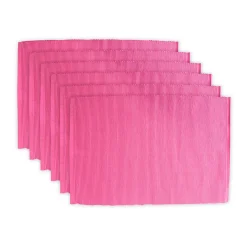CC Home Furnishings Set Of 6 Pink Ribbed Designed Rectangular Placemats 19" X 13"