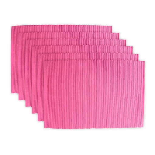 CC Home Furnishings Set Of 6 Pink Ribbed Designed Rectangular Placemats 19" X 13"