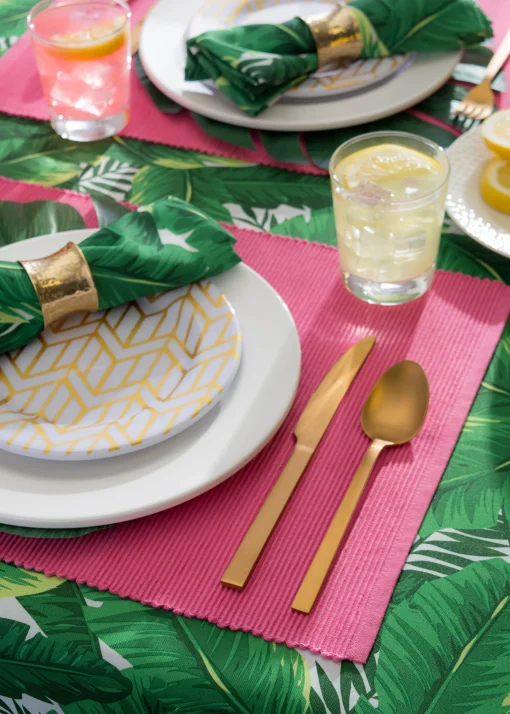 CC Home Furnishings Set Of 6 Pink Ribbed Designed Rectangular Placemats 19" X 13"