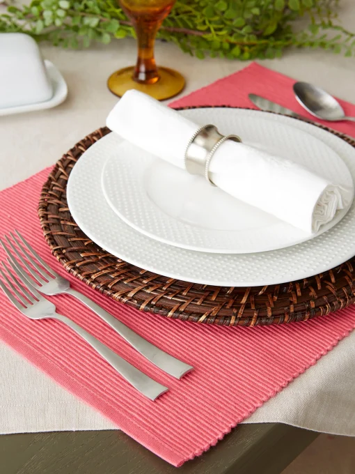 CC Home Furnishings Set Of 6 Pink Ribbed Designed Rectangular Placemats 19" X 13"