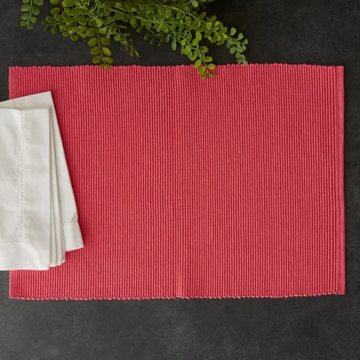 CC Home Furnishings Set Of 6 Pink Ribbed Designed Rectangular Placemats 19" X 13"