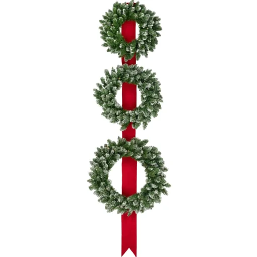Specialty Wreaths*Northlight Set Of 3 Pre-Lit B/O Flocked Wreaths On Red Ribbon Christmas Decoration, 6.5'