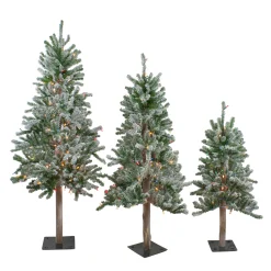 Northlight Pre-Lit Traditional Trees>Set Of 3 Pre-Lit Flocked Alpine Artificial Christmas Trees 5' - Multi Lights