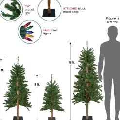 Northlight 3 And 3.5 Feet Tall>Set Of 3 Pre-Lit Slim Alpine Artificial Christmas Trees 5' - Multicolor Lights
