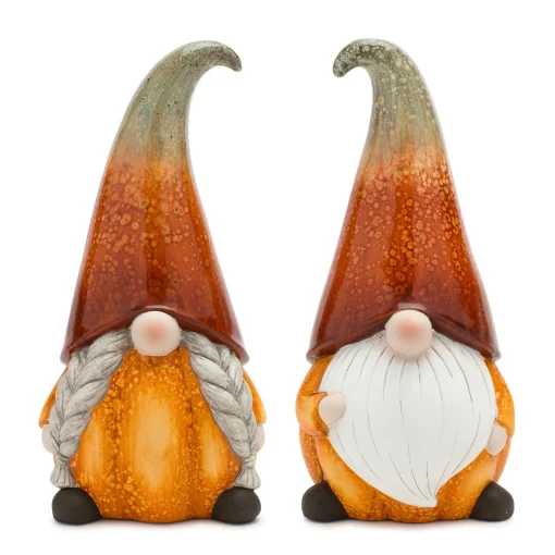 Melrose Set Of 2 Pumpkin Gnome Fall Harvest Tabletop Decor 11.5"