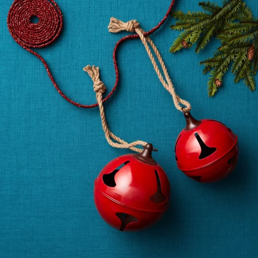 Melrose Bells & Jingle Buddies>Set Of 2 Red And Beige Sleigh Bell Christmas Ornaments 29"