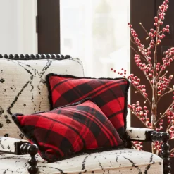 Pillows & Throws*Melrose Set Of 2 Red And Black Plaid Christmas Throw Pillows 20