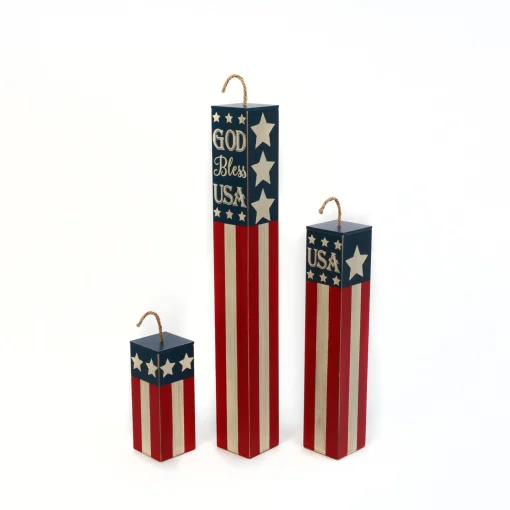 Contemporary Home Living Set Of 3 Red And Blue "God Bless Usa" Americana Fireworks Decor 30"
