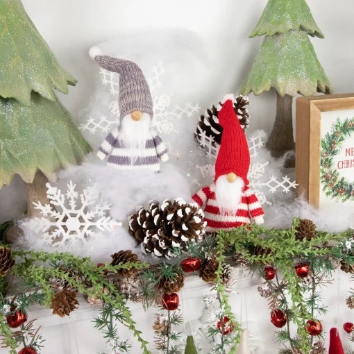 Northlight Fantasy & Sci Fi>Set Of 2 Red And Gray Striped Gnome Plush Christmas Ornaments 6.25"