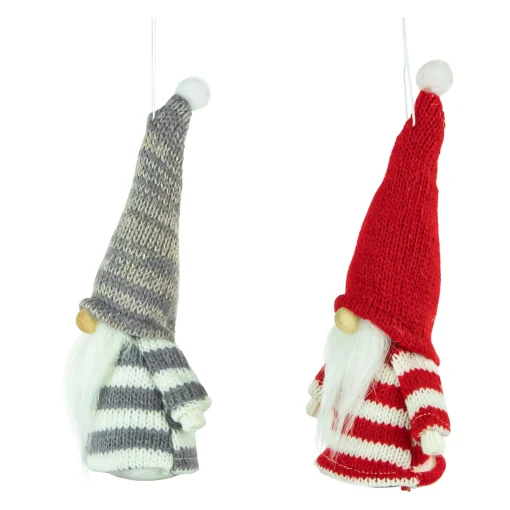 Northlight Fantasy & Sci Fi>Set Of 2 Red And Gray Striped Gnome Plush Christmas Ornaments 6.25"