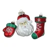 Northlight Santa Claus>Set Of 3 Red And Green Santa Glass Christmas Ornaments 4.25" (108Mm)