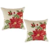 Pillows & Throws*Contemporary Home Living Set Of 2 Red And Ivory Poinsettia Embroidered Square Christmas Throw Pillow Covers 18"