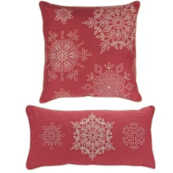 Pillows & Throws*Melrose Set Of 2 Red And White Snowflake Christmas Throw Pillows 19"