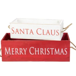 Signs & Plaques*Northlight Set Of 2 Red And White Wood Organizer Box Christmas Decorations 16-Inch