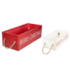 Signs & Plaques*Northlight Set Of 2 Red And White Wood Organizer Box Christmas Decorations 16-Inch