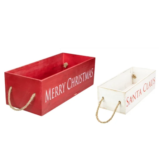 Signs & Plaques*Northlight Set Of 2 Red And White Wood Organizer Box Christmas Decorations 16-Inch