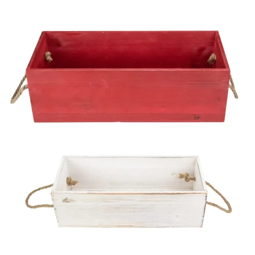 Signs & Plaques*Northlight Set Of 2 Red And White Wood Organizer Box Christmas Decorations 16-Inch