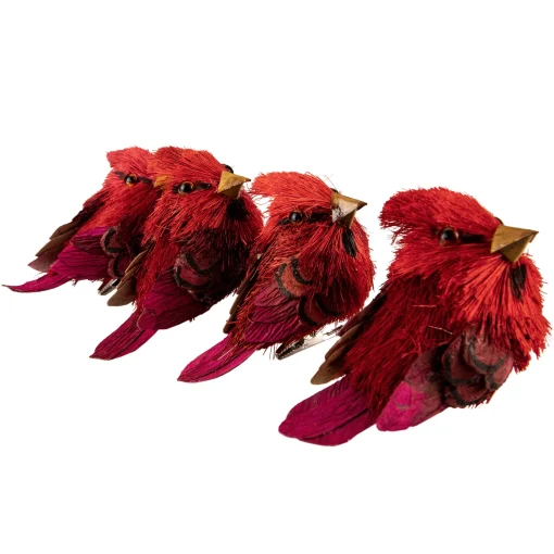 Northlight Animals>Set Of 4 Red Cardinal Clip-On Sisal Christmas Bird Ornaments, 3.5"