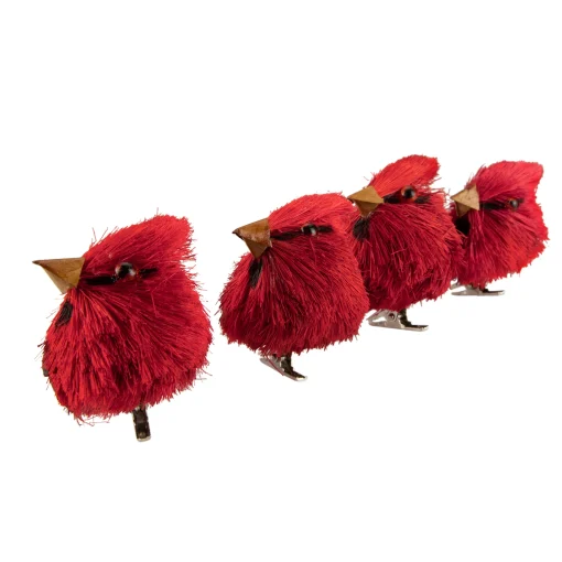 Northlight Animals>Set Of 4 Red Cardinal Clip-On Sisal Christmas Bird Ornaments, 3.5"