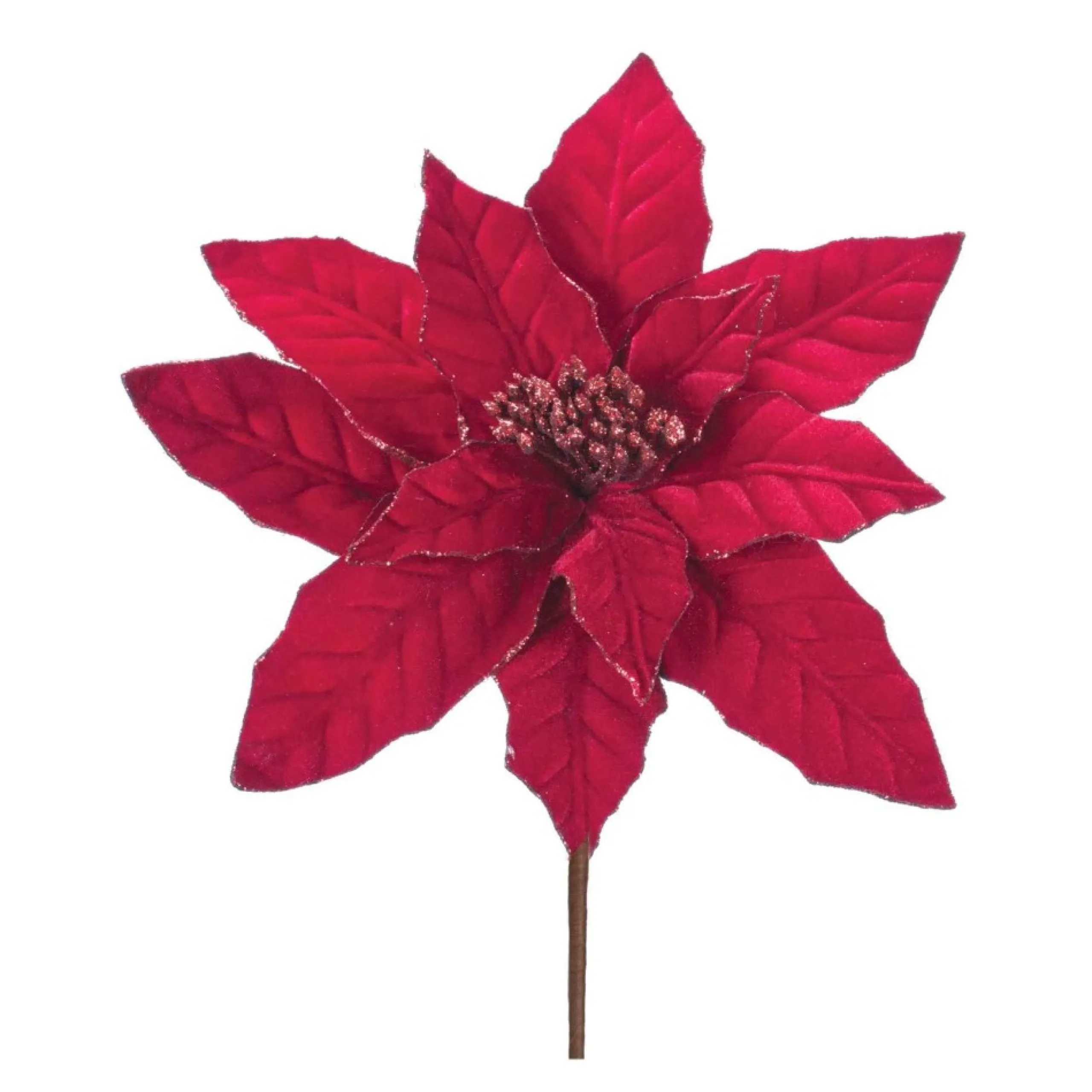 Floral*Melrose Set Of 24 Red Glittered Poinsettia Artificial Christmas Stems 25"