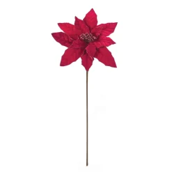 Floral*Melrose Set Of 24 Red Glittered Poinsettia Artificial Christmas Stems 25"