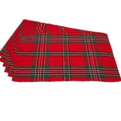 Linens*CC Home Furnishings Set Of 6 Red, Green, And White Plaid Holiday Place Mat 19"