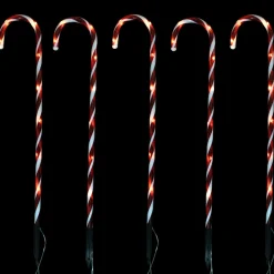 Outdoor Decorations*Northlight Set Of 5 Red Lighted Candy Cane Christmas Lawn Stakes 28