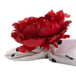 Contemporary Home Living Set Of 4 Red Peony Flower Designed Napkin Rings 5
