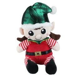 Plush Figures*Northlight Set Of 2 Red Plush Sitting Boy And Girl Christmas Elf Figures 13