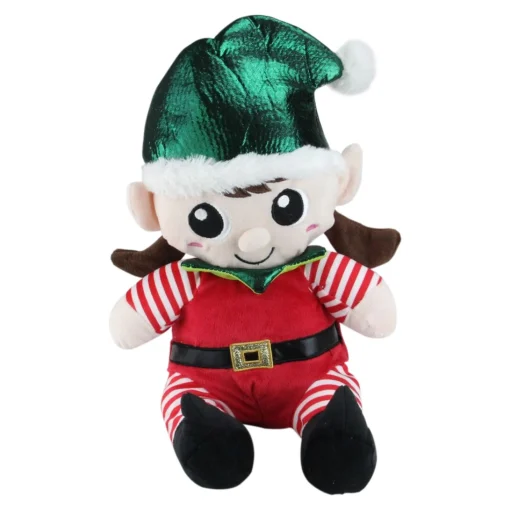 Plush Figures*Northlight Set Of 2 Red Plush Sitting Boy And Girl Christmas Elf Figures 13"