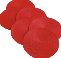 CC Home Furnishings Set Of 6 Red Round Indoor Braided Table Place Mats 14.75"