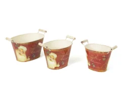 Decoration Storage*CC Christmas Decor Set Of 3 Retro Santa Claus Oval Vintage Style Decorative Buckets With Handles