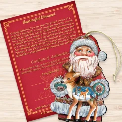Designocracy Santa Claus></noscript>Set Of 2 Santa Claus Fawn Wooden Christmas Ornaments 5.5