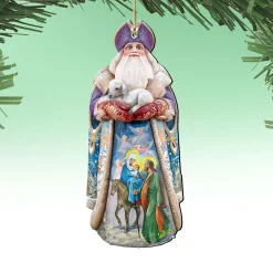 Designocracy Santa Claus></noscript>Set Of 2 Santa Goat And The Guardian Angels Wooden Christmas Ornaments 5.5