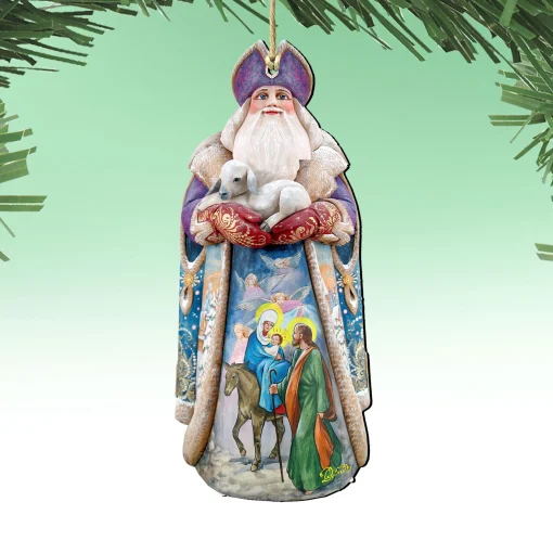 Designocracy Santa Claus>Set Of 2 Santa Goat And The Guardian Angels Wooden Christmas Ornaments 5.5"