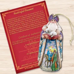 Designocracy Santa Claus></noscript>Set Of 2 Santa Goat And The Guardian Angels Wooden Christmas Ornaments 5.5