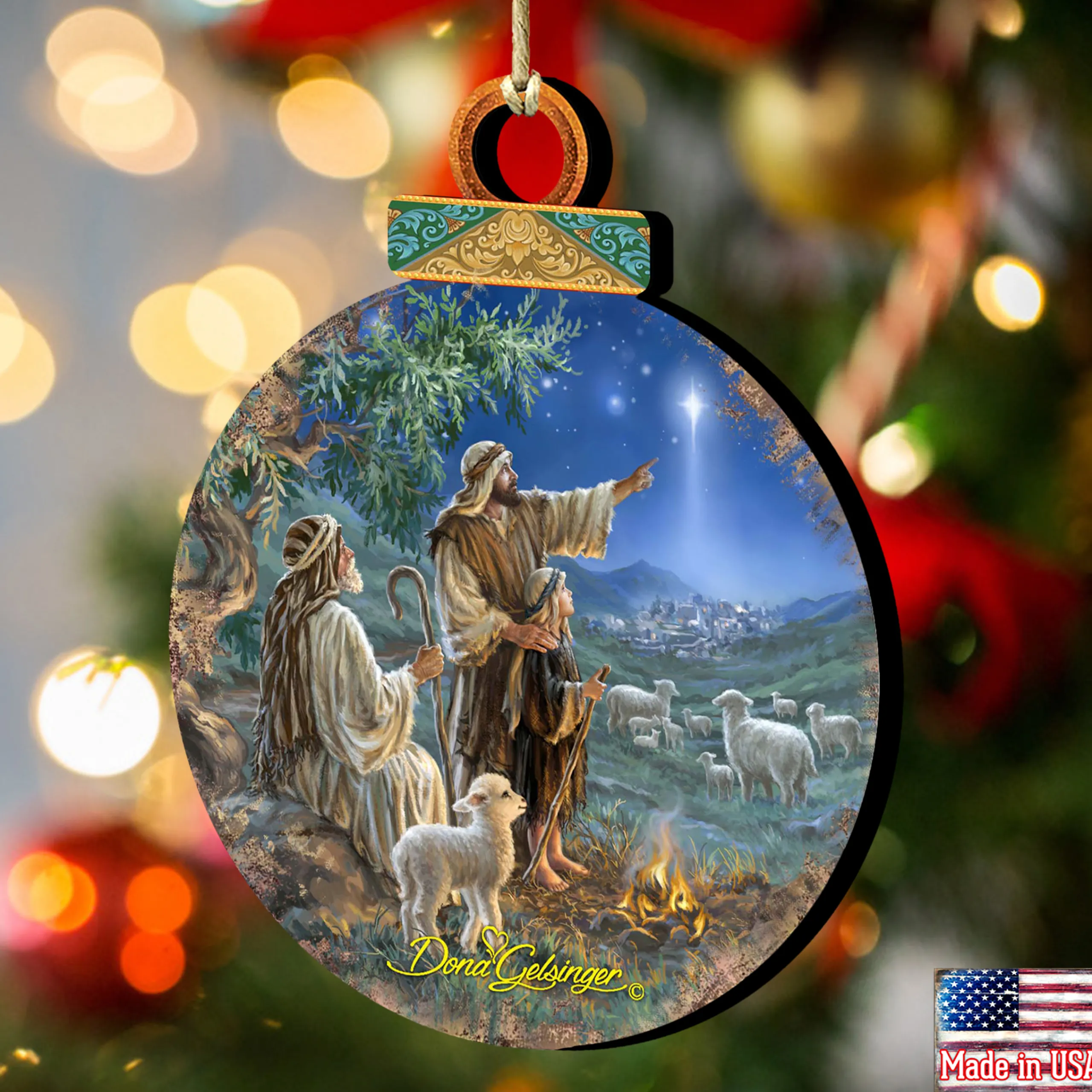 Designocracy Nativity & Religious>Set Of 2 Sheep In The Field Wooden Christmas Ornaments 5.5"