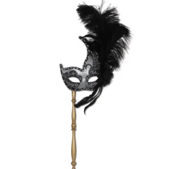 Beistle Set Of 12 Silver And Black Glitter Feathered Mardi Gras Masquerade Masks