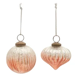 Melrose Balls>Set Of 6 Silver And Orange Ribbed Ombre Glass Christmas Ornaments 3.75"