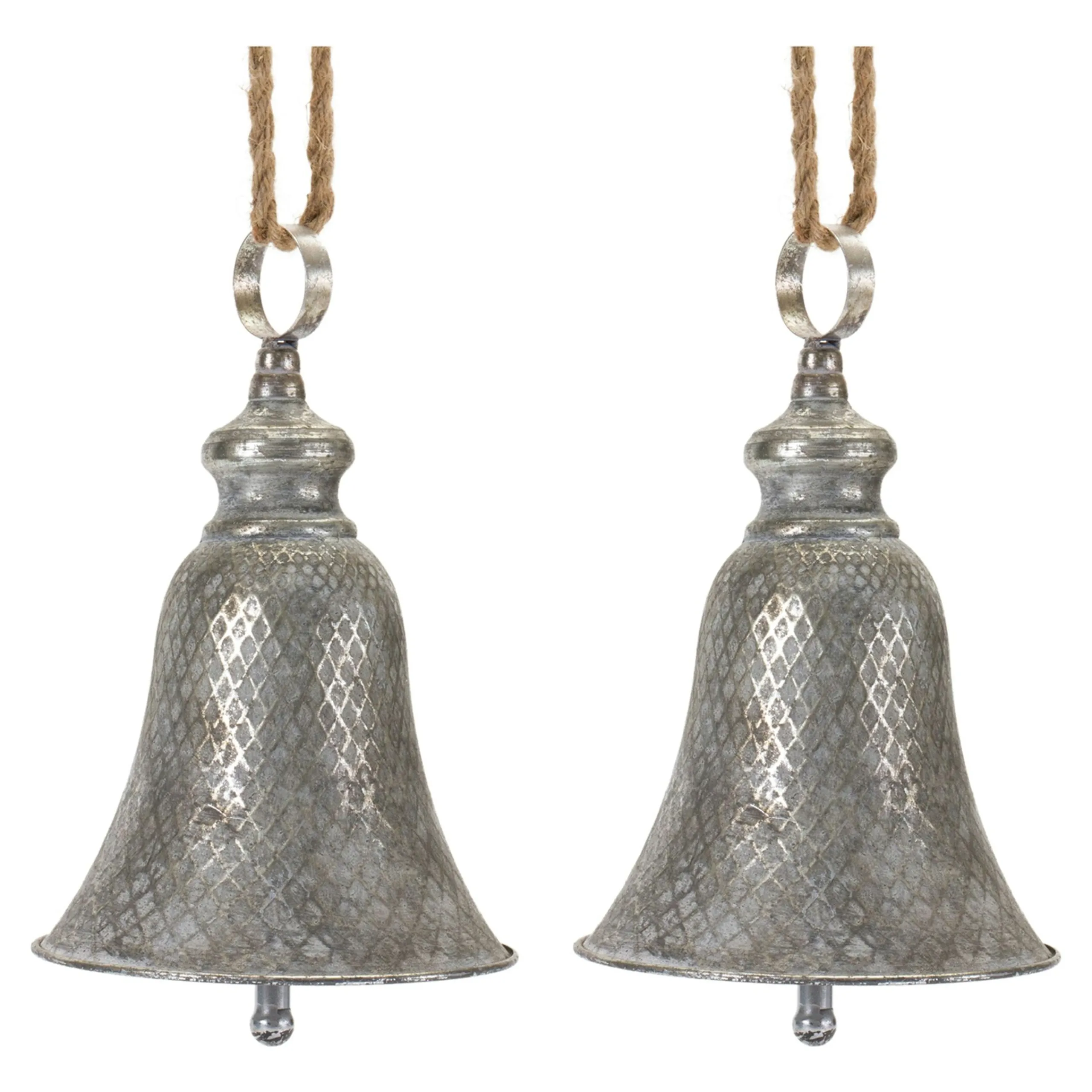 Melrose Bells & Jingle Buddies>Set Of 2 Silver Harlequin Bell Christmas Ornaments 6.75"
