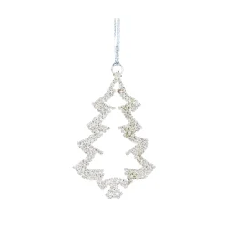 Melrose Trees & Wreaths>Set Of 12 Silver Outline Tree Christmas Ornaments 4.75"