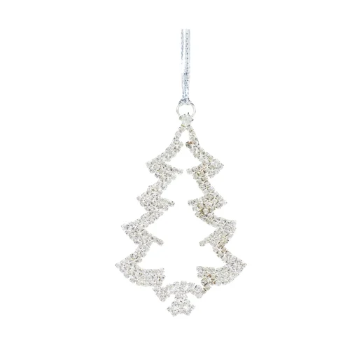 Melrose Trees & Wreaths>Set Of 12 Silver Outline Tree Christmas Ornaments 4.75"