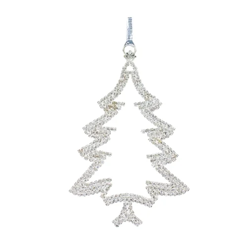 Melrose Trees & Wreaths>Set Of 12 Silver Outline Tree Christmas Ornaments 4.75"