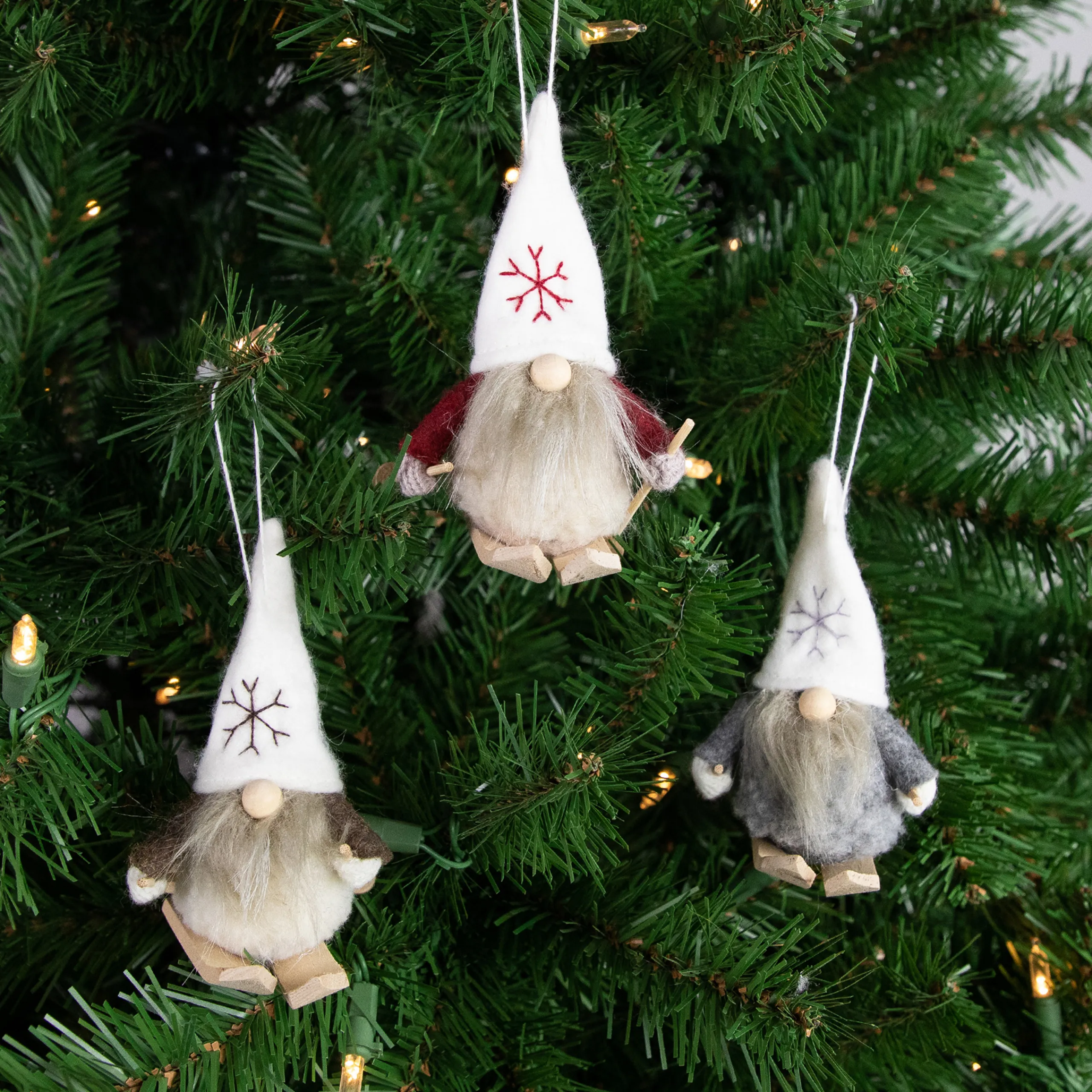 Northlight Fantasy & Sci Fi>Set Of 3 Skiing Gnomes Christmas Ornaments 4.5"