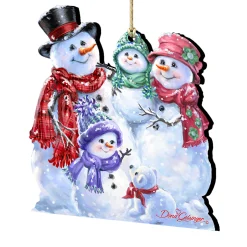 Designocracy Snowmen>Set Of 2 Snowman Family Wooden Christmas Ornaments 5.5"