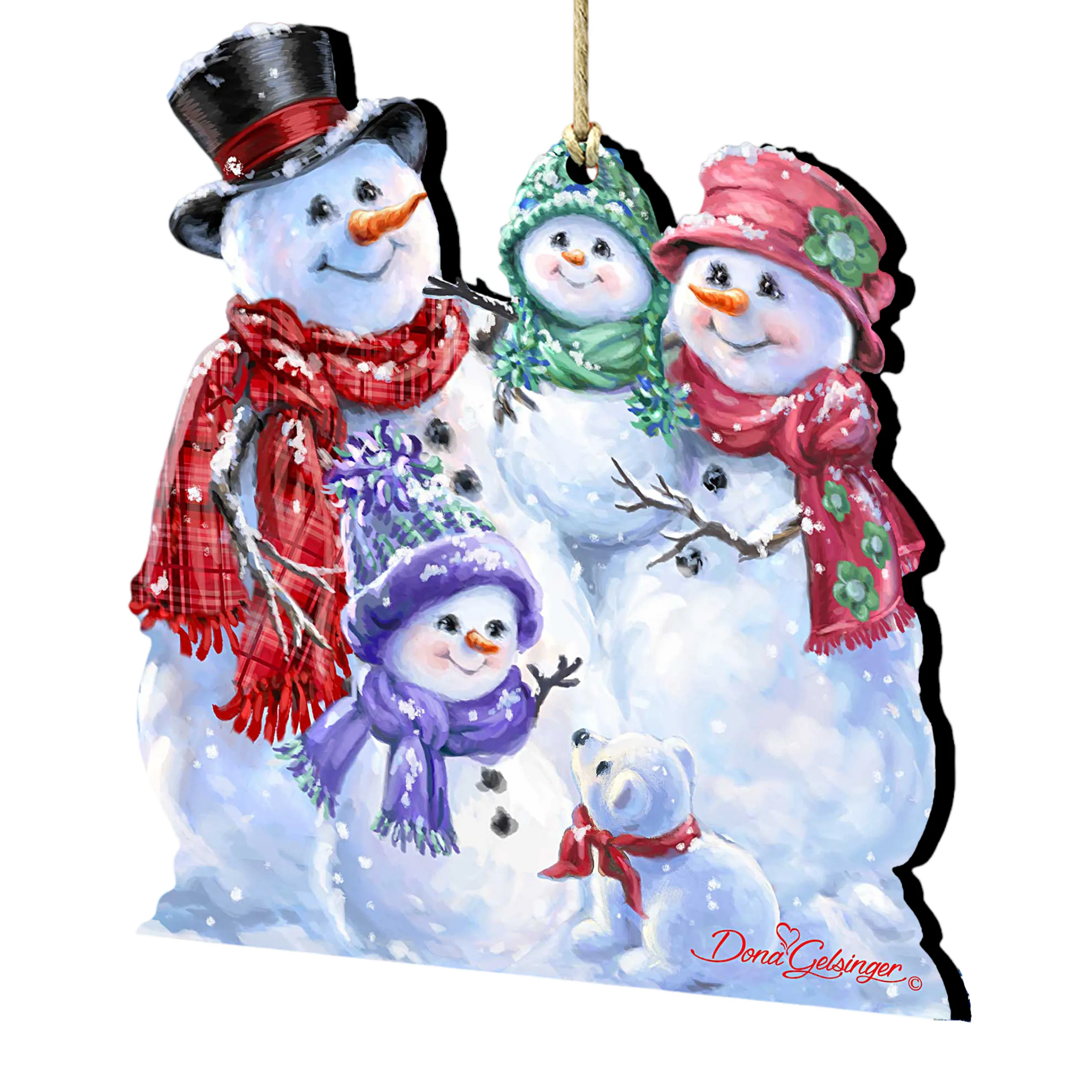 Designocracy Snowmen>Set Of 2 Snowman Family Wooden Christmas Ornaments 5.5"