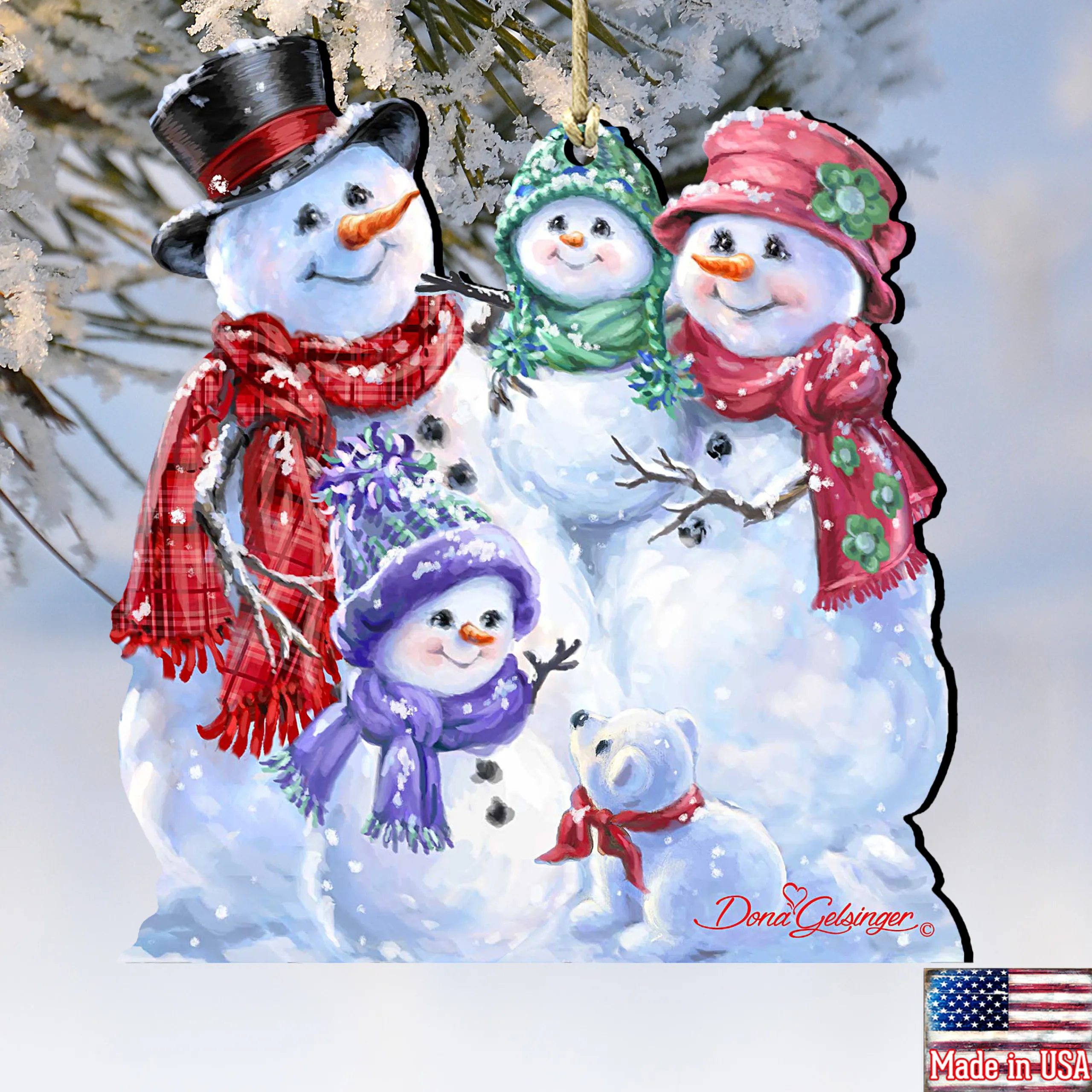 Designocracy Snowmen>Set Of 2 Snowman Family Wooden Christmas Ornaments 5.5"