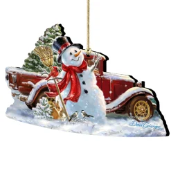 Designocracy Snowmen>Set Of 2 Snowman Forest Friends Wooden Christmas Ornaments 5.5"