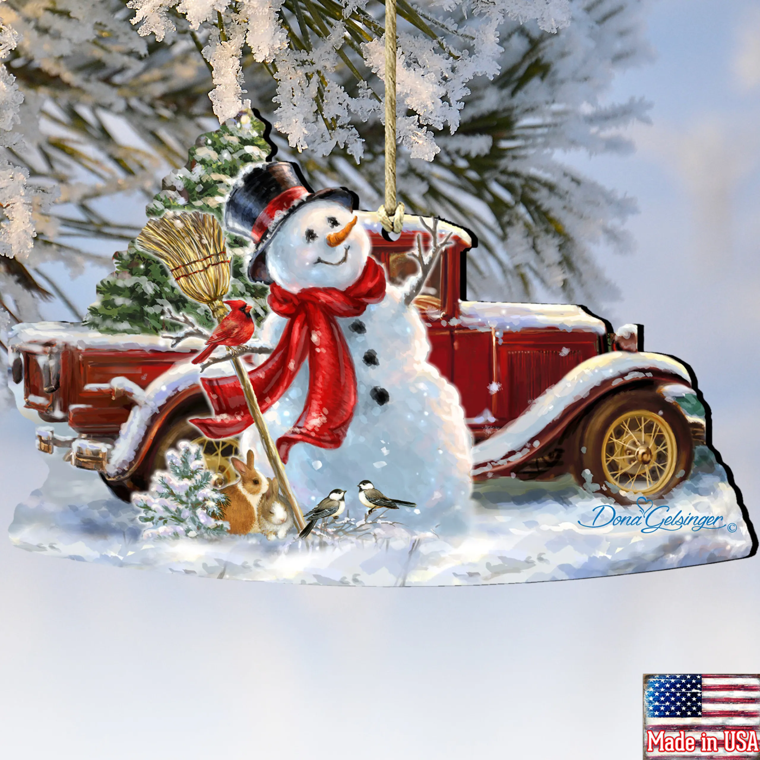 Designocracy Snowmen>Set Of 2 Snowman Forest Friends Wooden Christmas Ornaments 5.5"