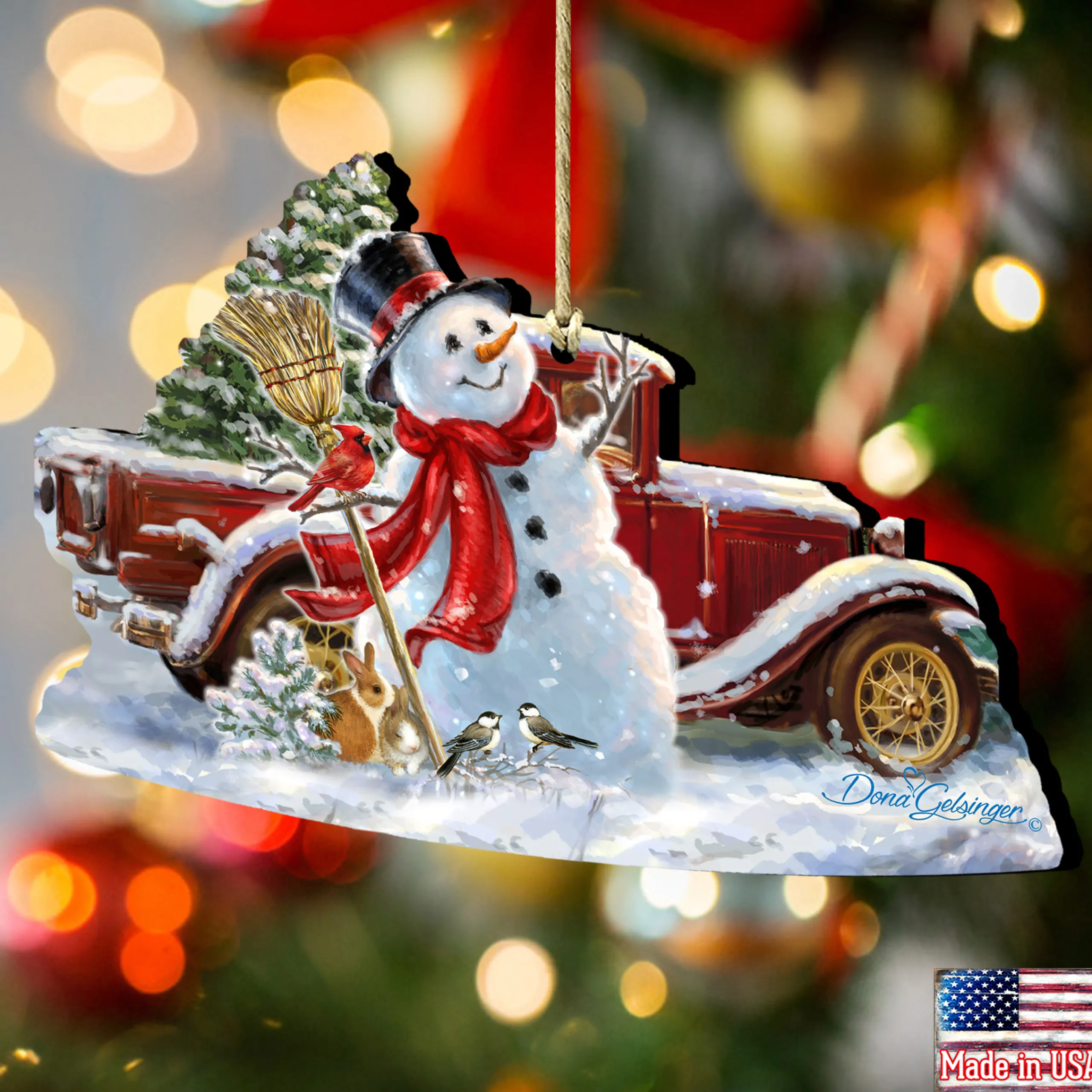 Designocracy Snowmen>Set Of 2 Snowman Forest Friends Wooden Christmas Ornaments 5.5"